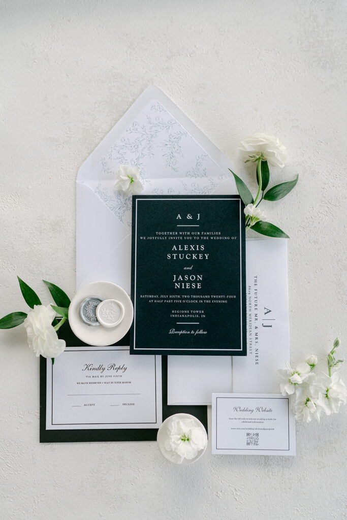 Wedding invitations black and white wedding colors.