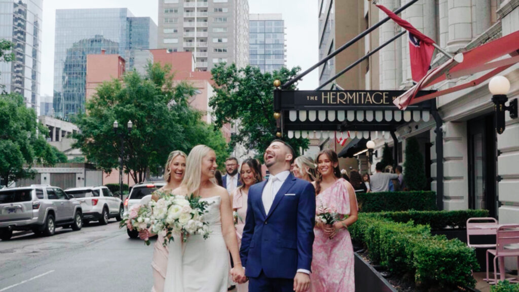 Wedding Party in front of The Hermitage Hotel in Nashville Tennessee