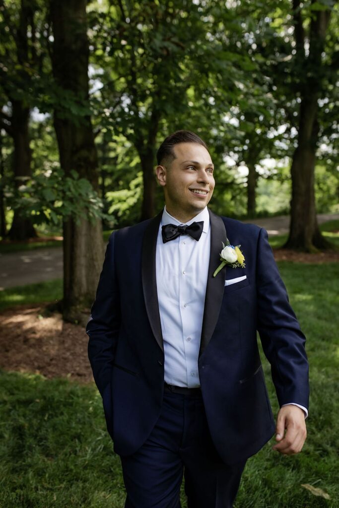 Groom walking towards his wedding ceremony.