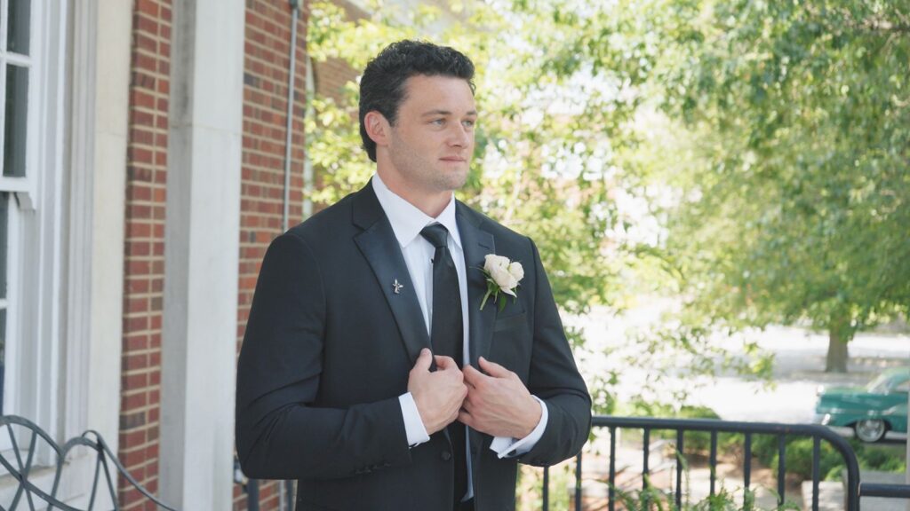 Zach about to read his vows to Star on their wedding day.