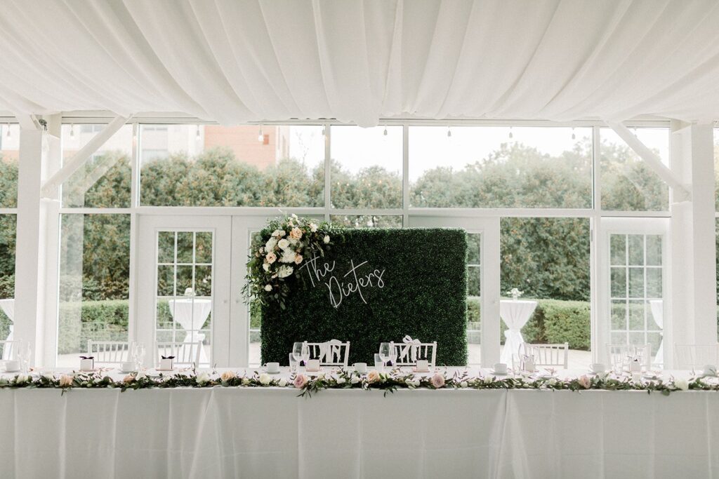 Ritz Charles wedding reception of head table.