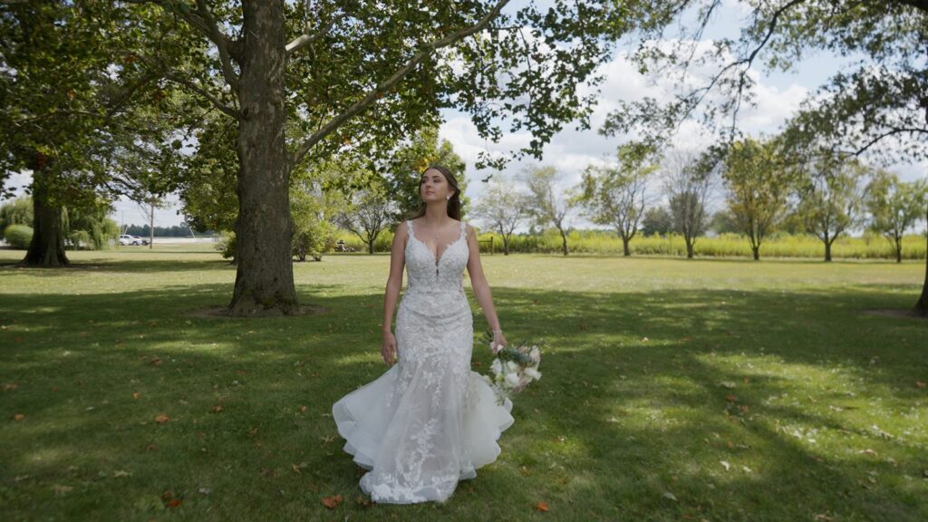 Bride walking to her wedding ceremony.