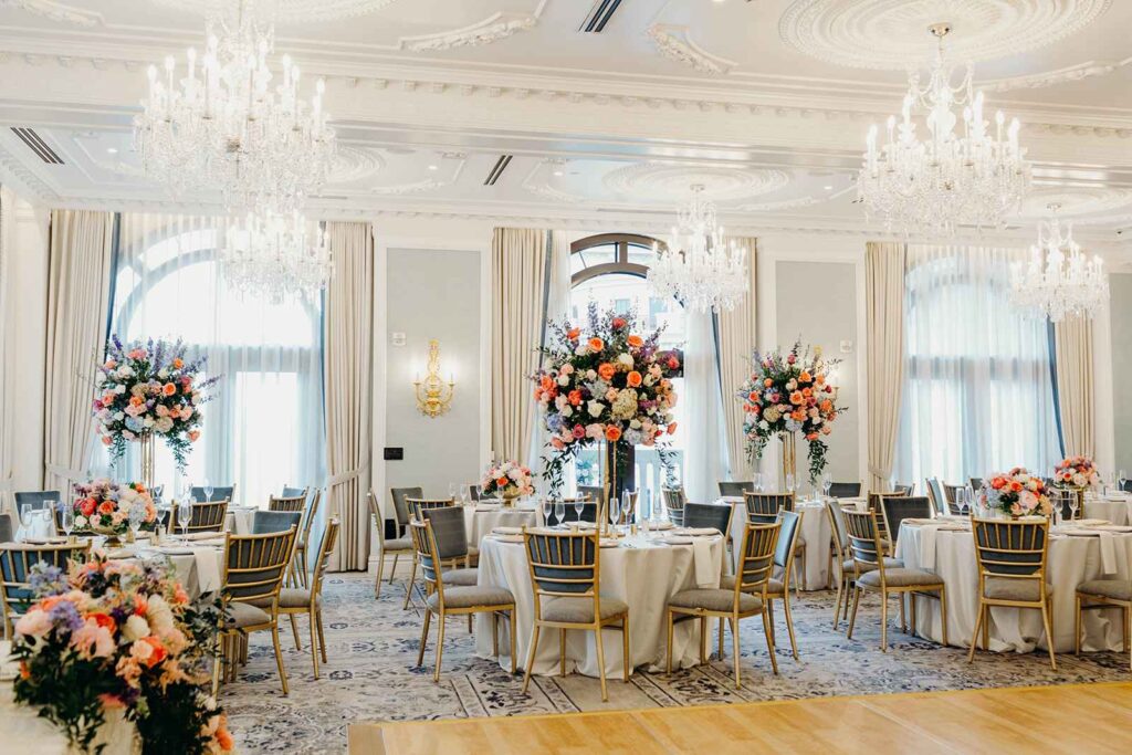 Elegant reception hall at Hotel Carmichael.