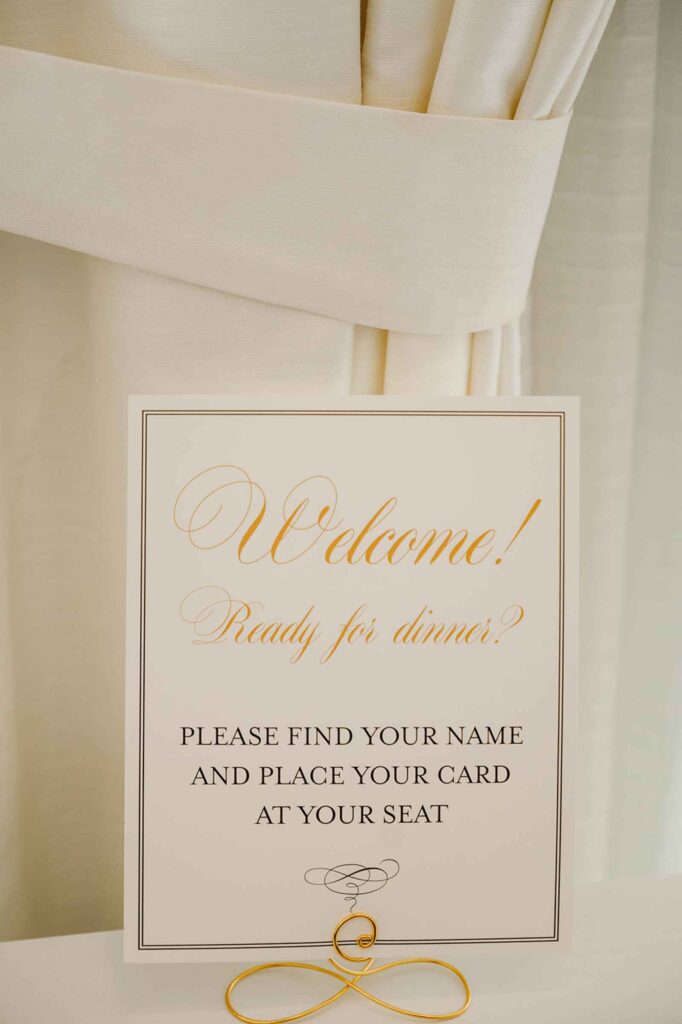 Elegant Welcome sign at Hotel Carmichael wedding.