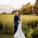White Willow Farms wedding couple during sunset.