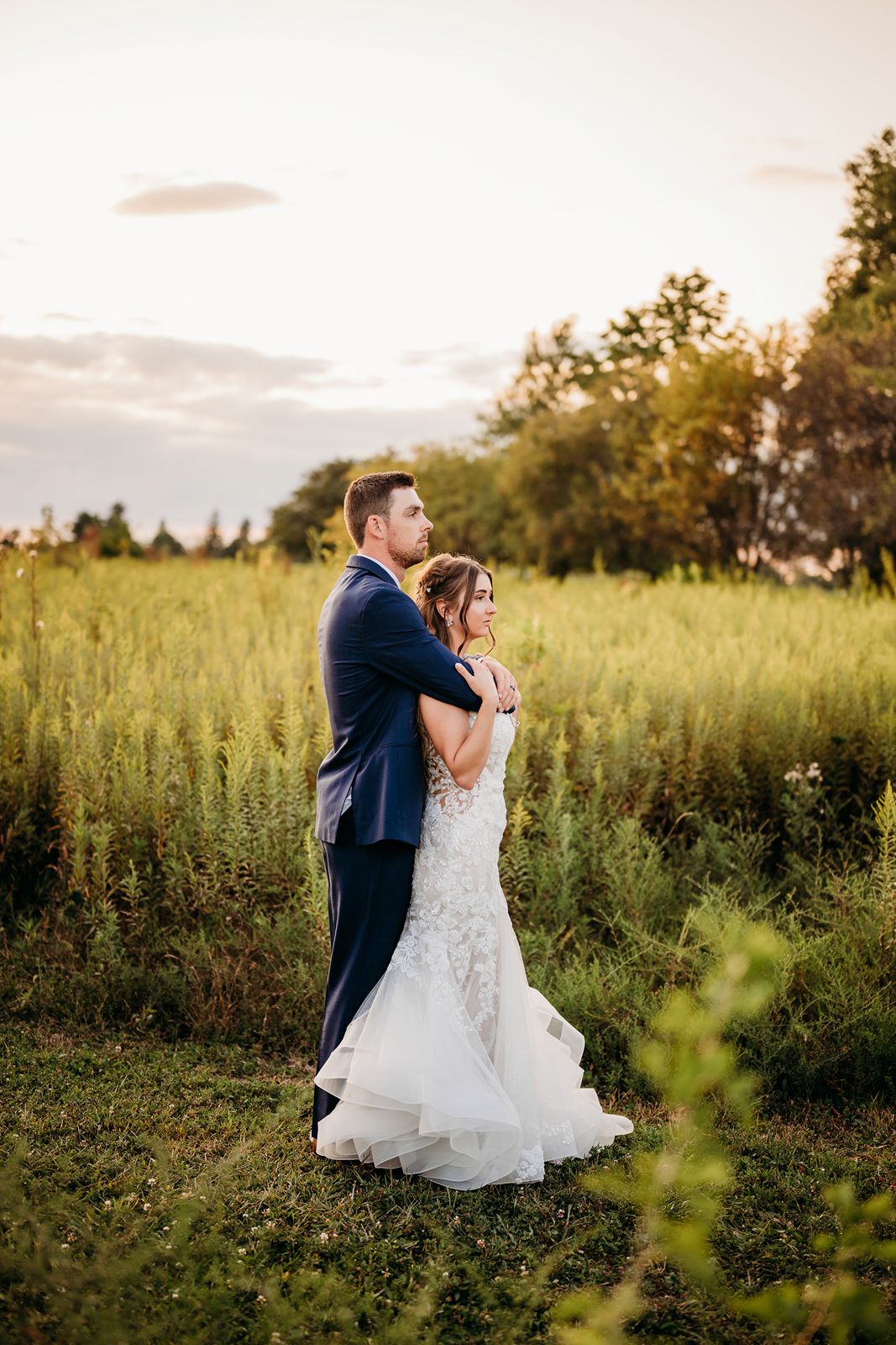 White Willow Farms wedding couple during sunset.