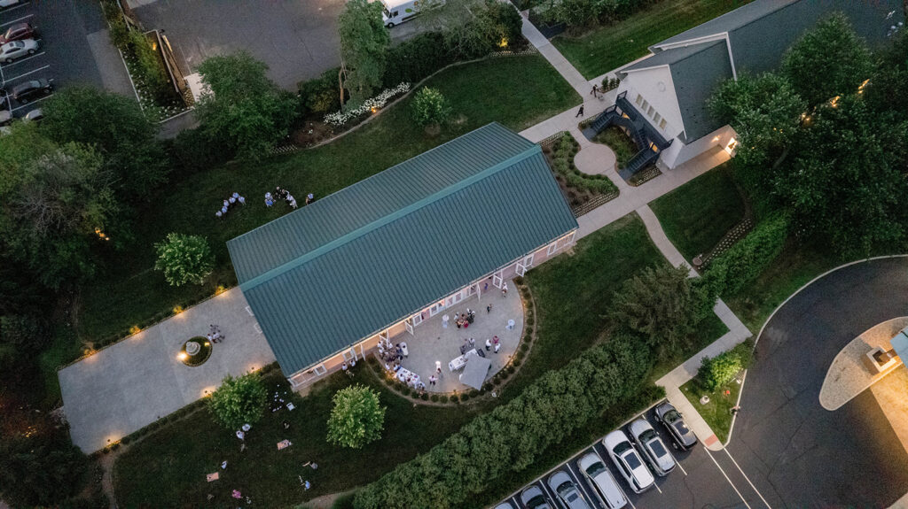 Drone Shot above the Ritz Charles Reception Glass House.