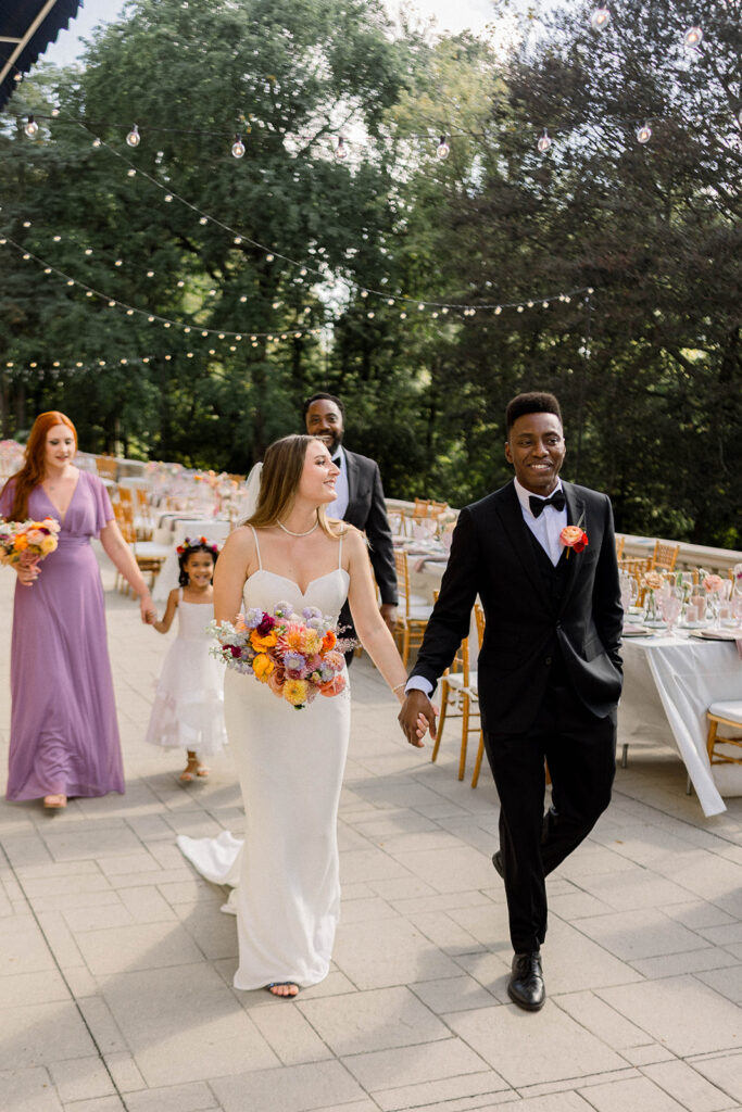 Laurel Hall outside patio bride and groom.