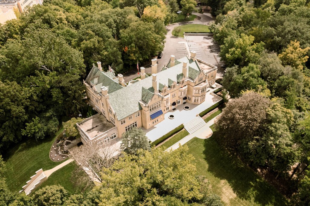 Drone shot of Laurel Hall Wedding Venue.