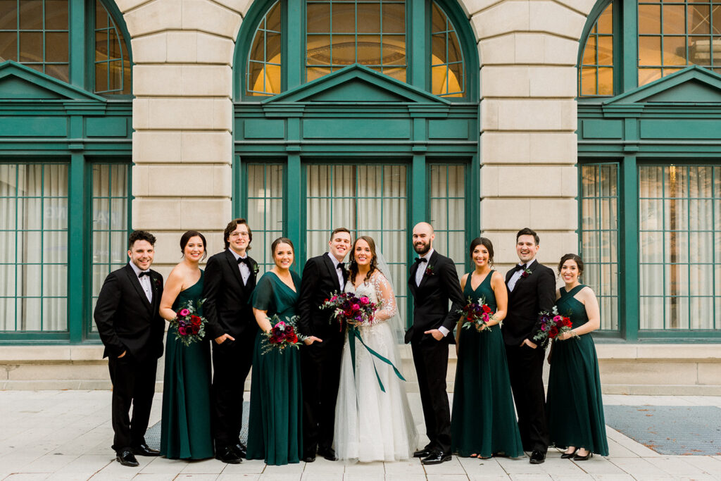 Bride and Groom in front of Omni Severin hotel in Indianapolis.