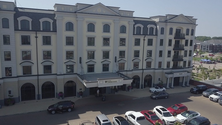 Drone Shot of The Hotel Carmichael in Carmel, Indiana