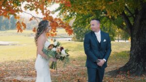 Bride and Groom First Look Outside